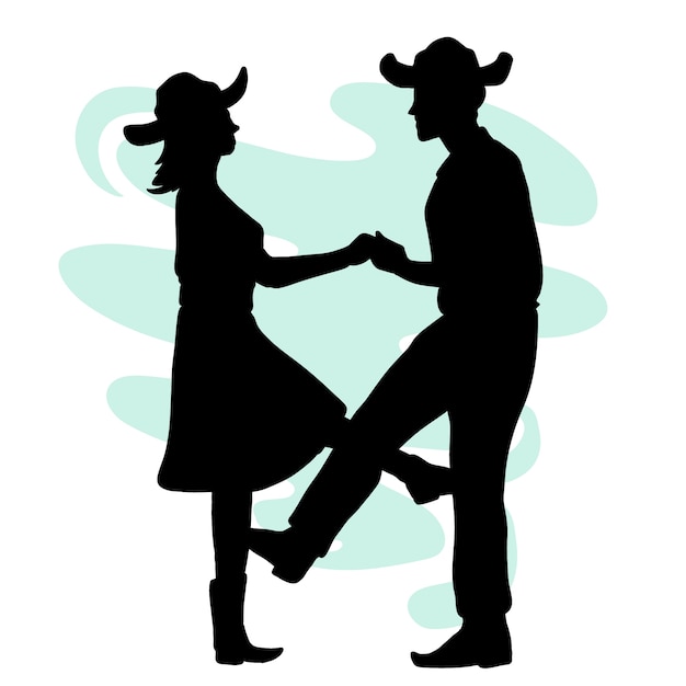 Gratis vector met de hand getekende dansende cowboy silhouet