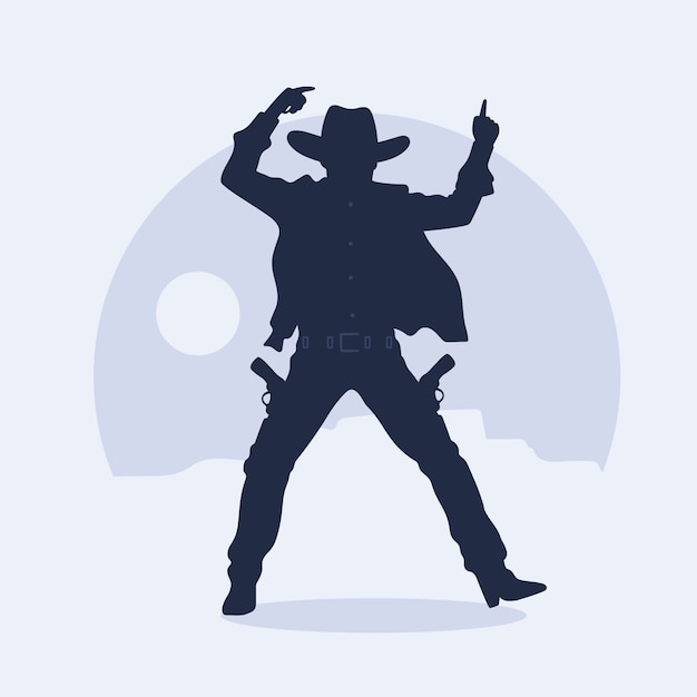 Met de hand getekende dansende cowboy silhouet