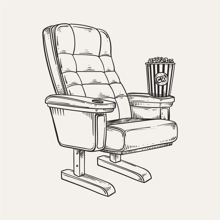 Gratis Vector met de hand getekende film theater tekening illustratie