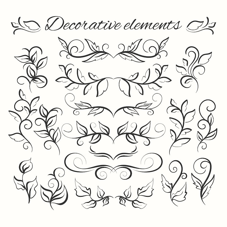 Met de hand getekende florale decoratieve elementen