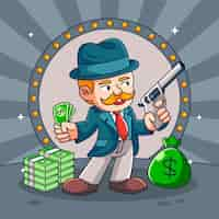 Gratis vector met de hand getekende gangster cartoon illustratie