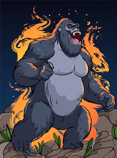 Gratis vector met de hand getekende gigantische gorilla-illustratie