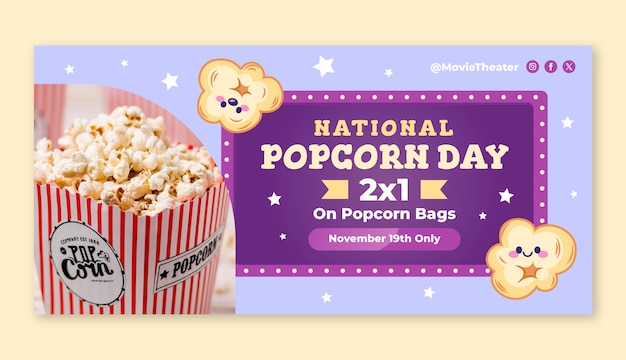 Met de hand getekende horizontale banner van de nationale popcorndag