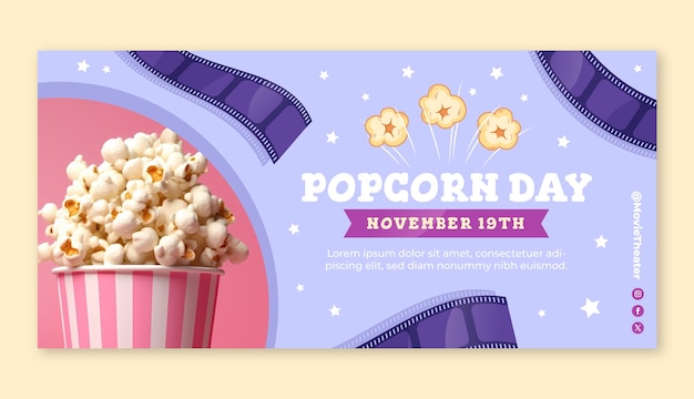 Gratis vector met de hand getekende horizontale banner van de nationale popcorndag