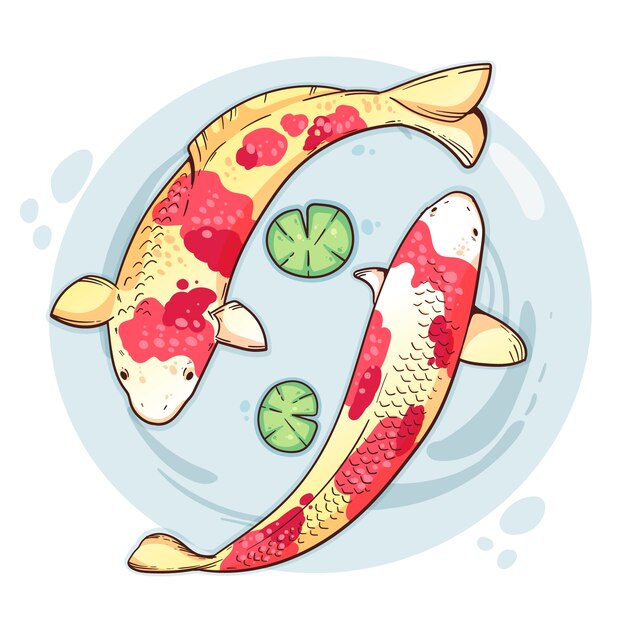 Met de hand getekende illustratie van een koi-vis