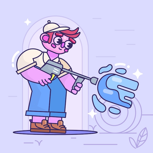 Gratis vector met de hand getekende illustratie van een power washing cartoon