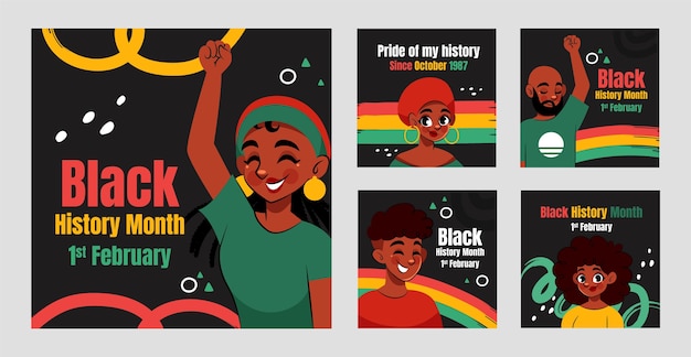 Gratis vector met de hand getekende instagram-posts voor de black history month-viering