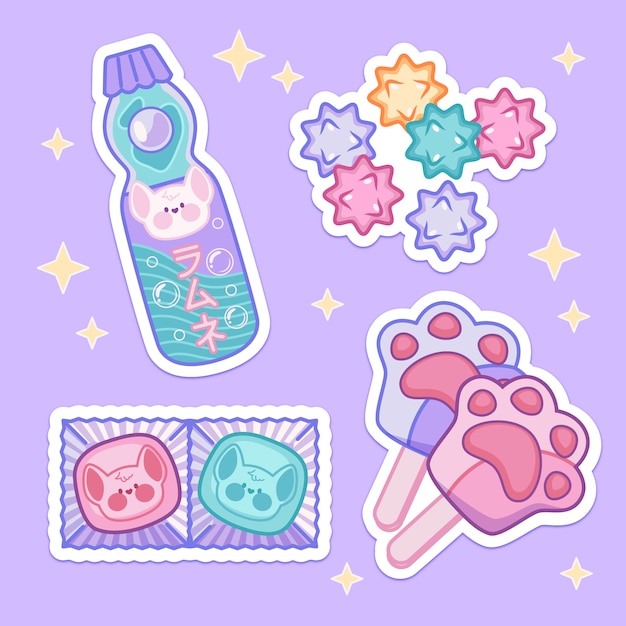 Met de hand getekende japanse sticker set