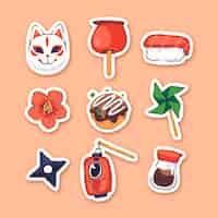 Gratis vector met de hand getekende japanse sticker set