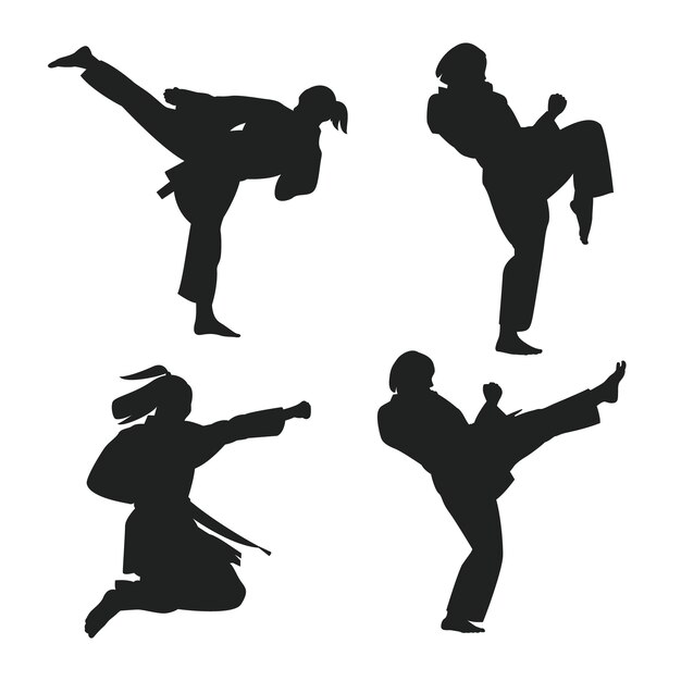 Met de hand getekende karate silhouet set