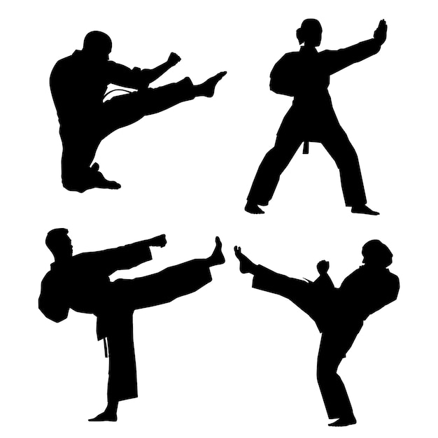 Gratis vector met de hand getekende karate silhouet set