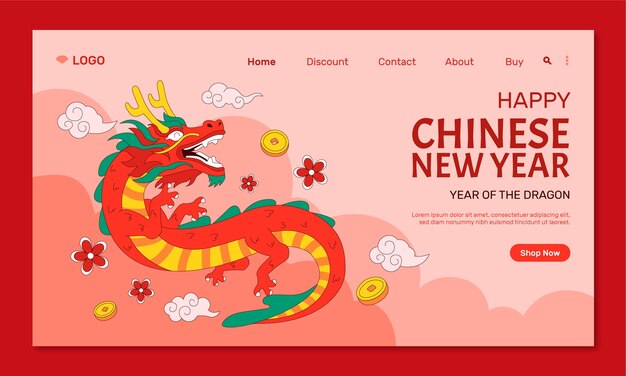 Met de hand getekende landingspagina sjabloon voor het Chinese nieuwjaarsfeest
