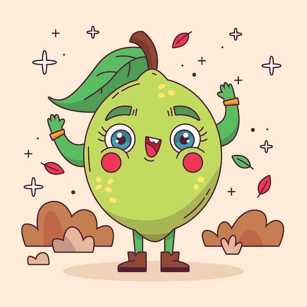 Gratis vector met de hand getekende lime cartoon illustratie