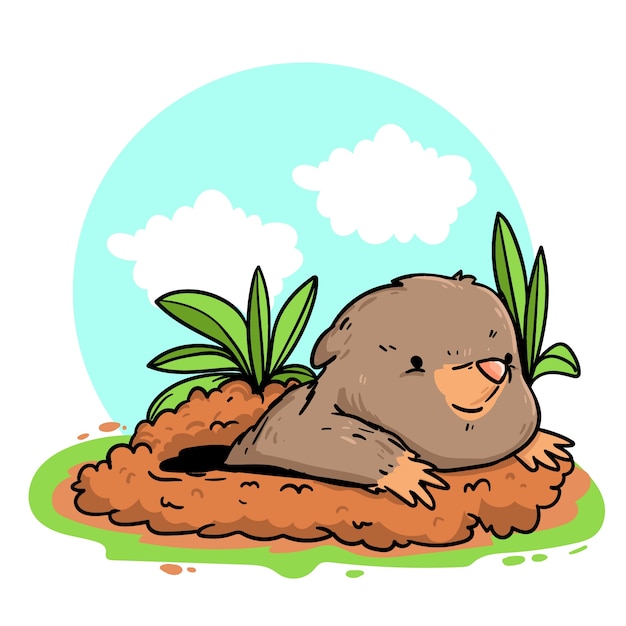 Gratis vector met de hand getekende mole cartoon illustratie