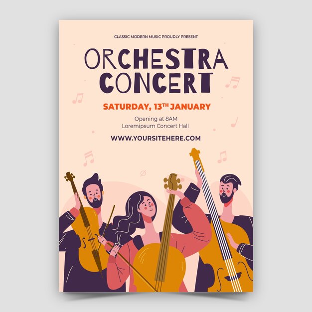 Met de hand getekende orkestconcertposter sjabloon