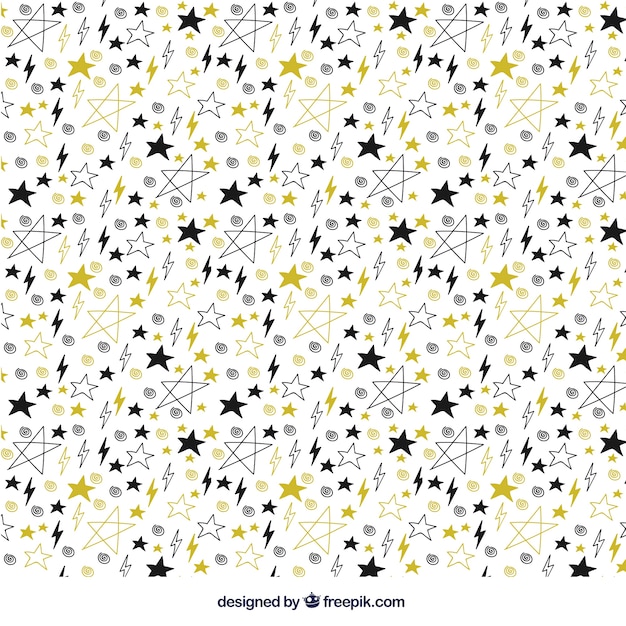 Met de hand getekende patroon met sterren en bliksemen