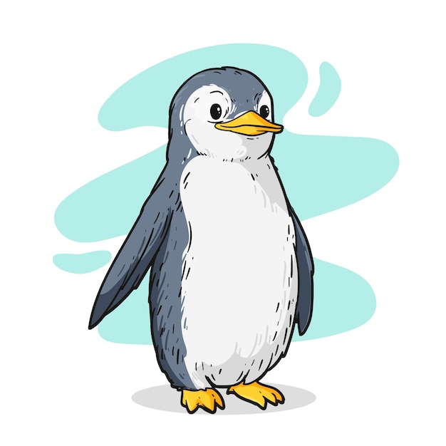 Gratis vector met de hand getekende pinguïn cartoon illustratie