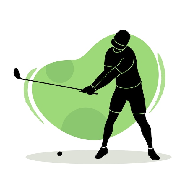 Met de hand getekende platte golfersilhouet illustratie