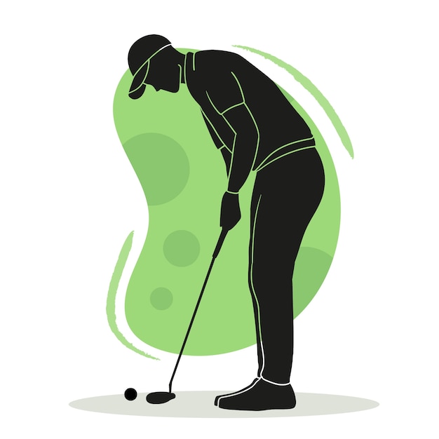 Met de hand getekende platte golfersilhouet illustratie