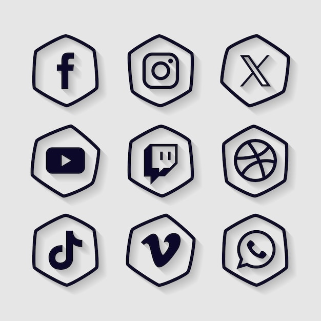 Gratis vector met de hand getekende platte social media logo set