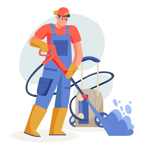 Met de hand getekende power washing cartoon illustratie
