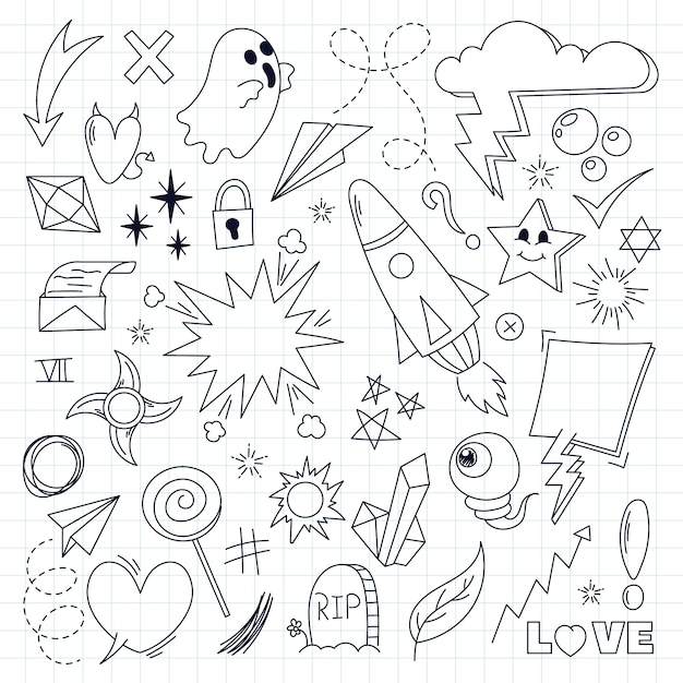 Gratis vector met de hand getekende scribble element set