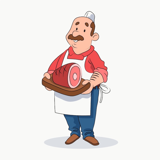 Gratis vector met de hand getekende slager cartoon illustratie