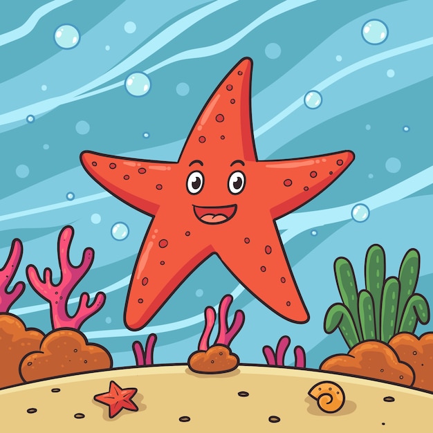 Met de hand getekende tekenfilms van zeesterren