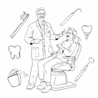 Gratis vector met de hand getekende tekening van een tandarts