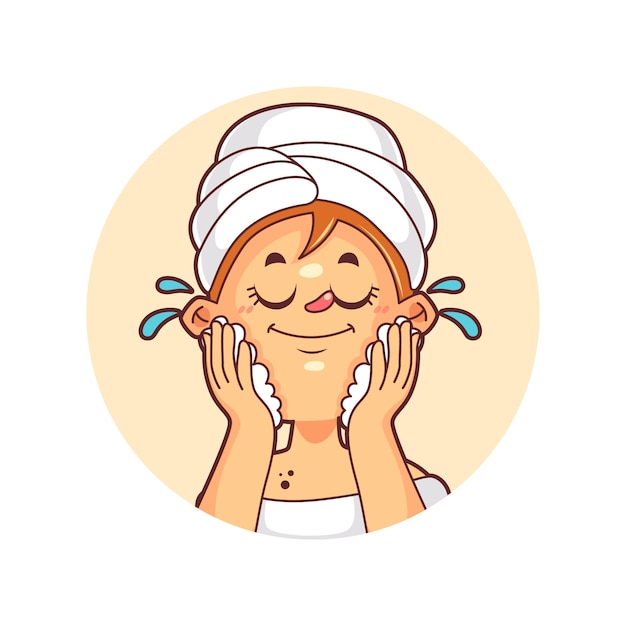 Gratis vector met de hand getekende wash face cartoon illustratie