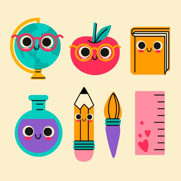 Gratis vector met de hand teruggetrokken naar de collectie van schoolelementen