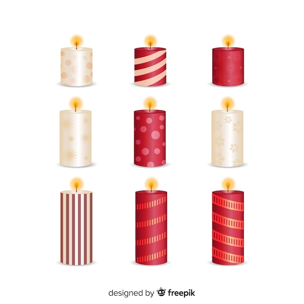 Gratis vector metaal realistische kerst kaarsen collectie