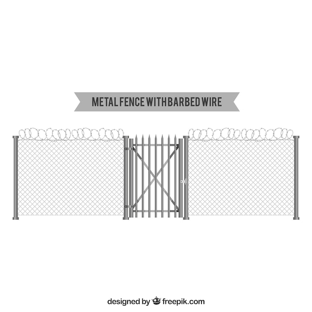Metalen hek met prikkeldraad