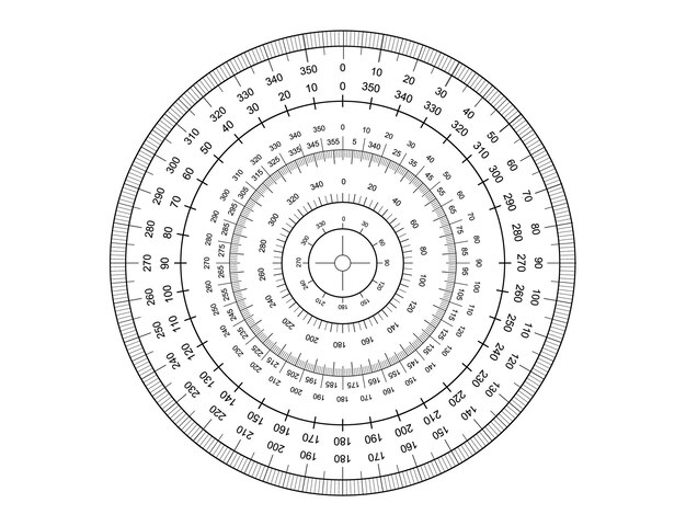 Meten cirkel sjablonen geïsoleerd in witte achtergrond graden 360 schaal cirkel met lijnen Ronde meter vector