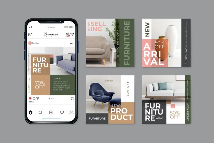 Gratis Vector meubelverkoop ig postcollectie met foto