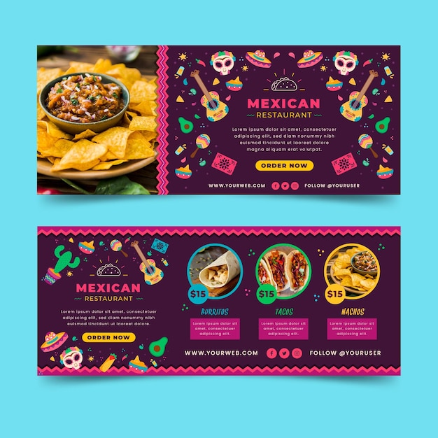 Gratis vector mexicaans eten banners sjabloon met foto