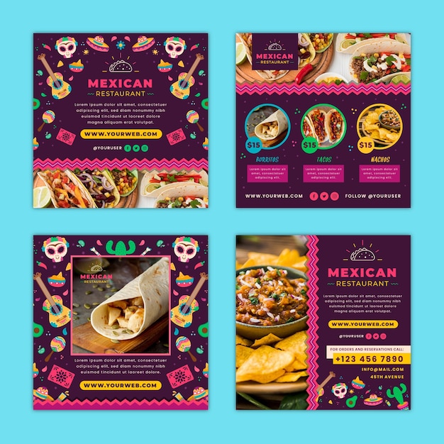 Gratis vector mexicaans eten instagram postsjabloon met foto