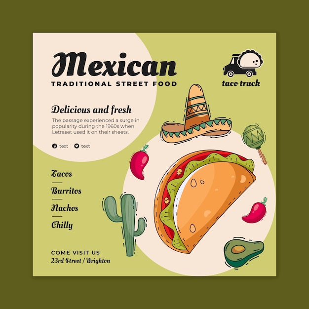 Mexicaans eten vierkante flyer-sjabloon