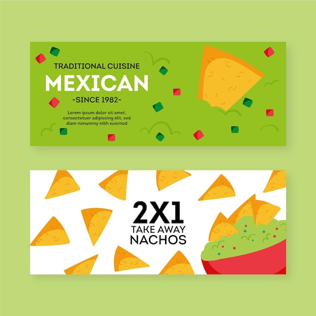 Gratis vector mexicaans restaurant banner ingesteld sjabloon