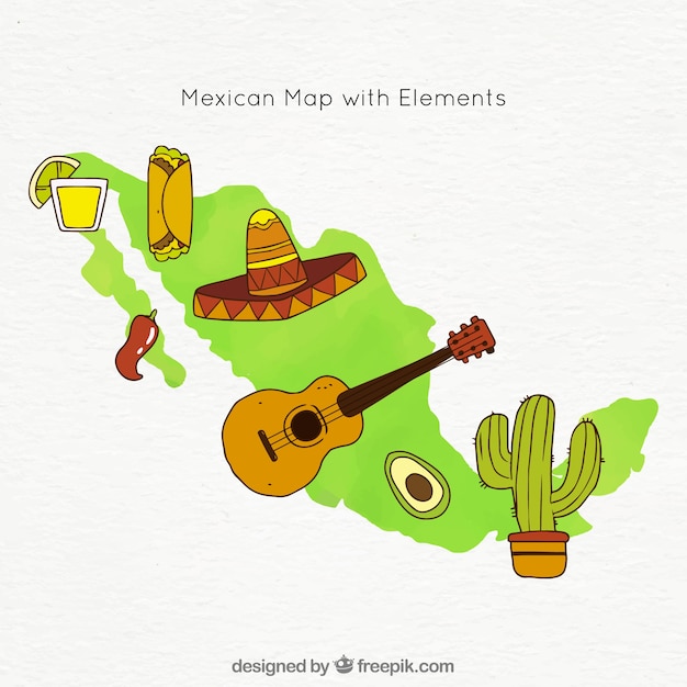 Gratis vector mexicaanse kaart met culturele elementen