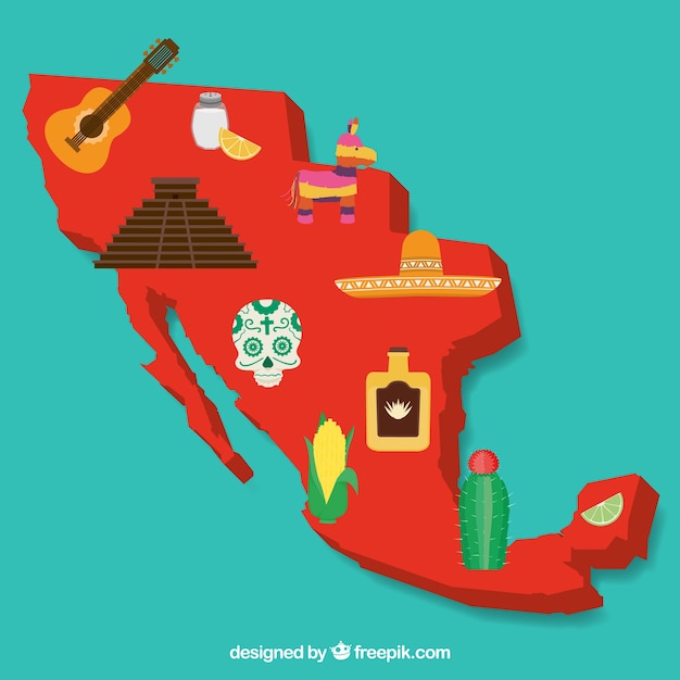 Gratis vector mexicaanse kaart met culturele elementen