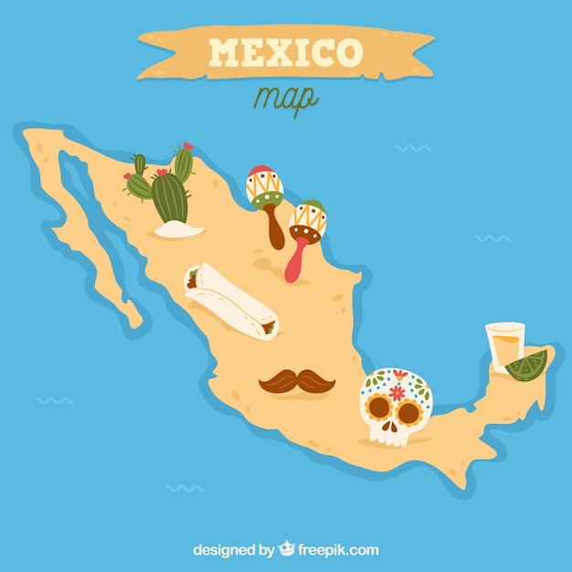 Gratis vector mexicaanse kaart met culturele elementen