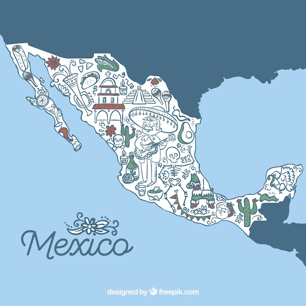 Gratis vector mexicaanse kaart met culturele elementen
