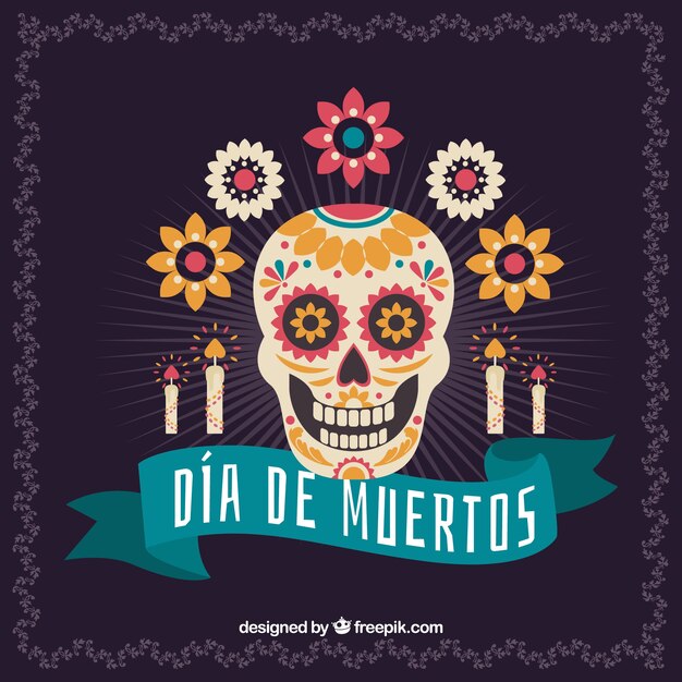 Mexicaanse schedel schedel achtergrond met kaarsen