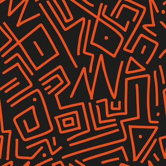 Mexicaanse stijl abstracte achtergrond naadloze vector patroon illustratie zwart en oranje kleuren
