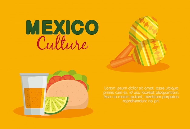 Gratis vector mexicaanse taco's en tequila met maracas tot gebeurtenis