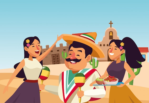 Mexicaanse traditionele cultuur pictogram cartoon