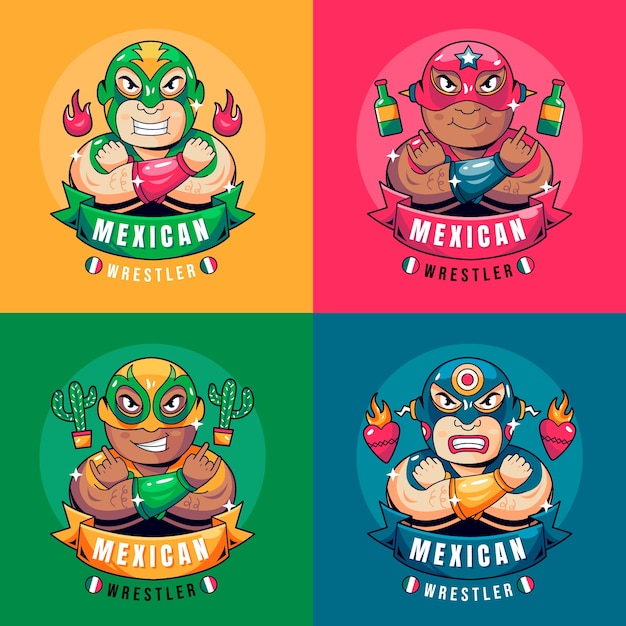 Mexicaanse worstelaar logo ontwerpsjabloon