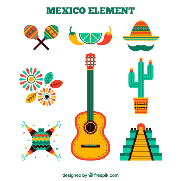 Gratis vector mexico-elementen in plat ontwerp