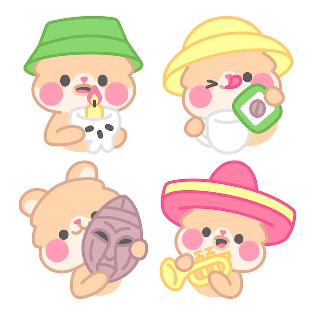 Gratis vector mexico stickerscollectie met kimchi de hamster